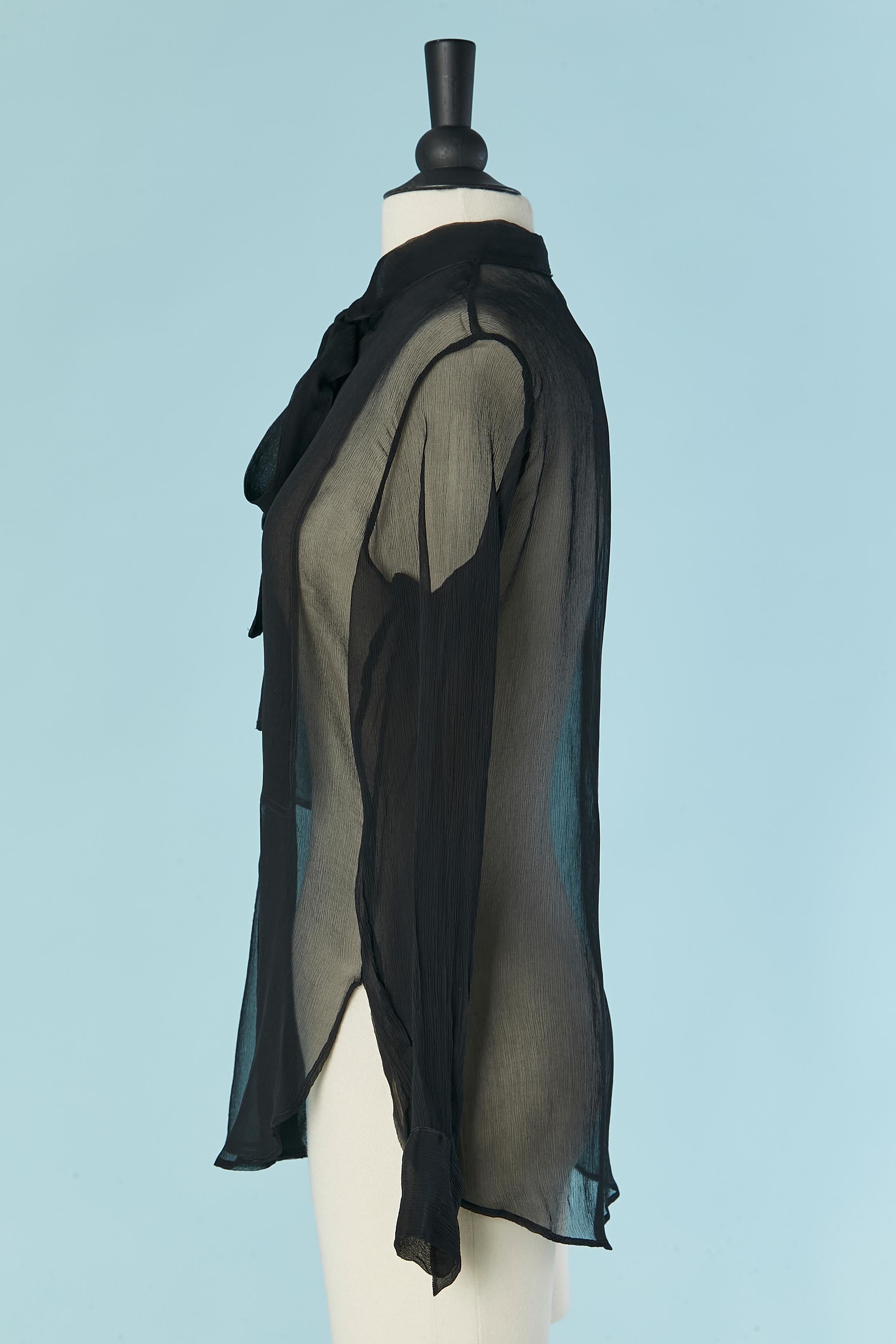 Women's Black see-through silk chiffon shirt with bow tie Christian Dior