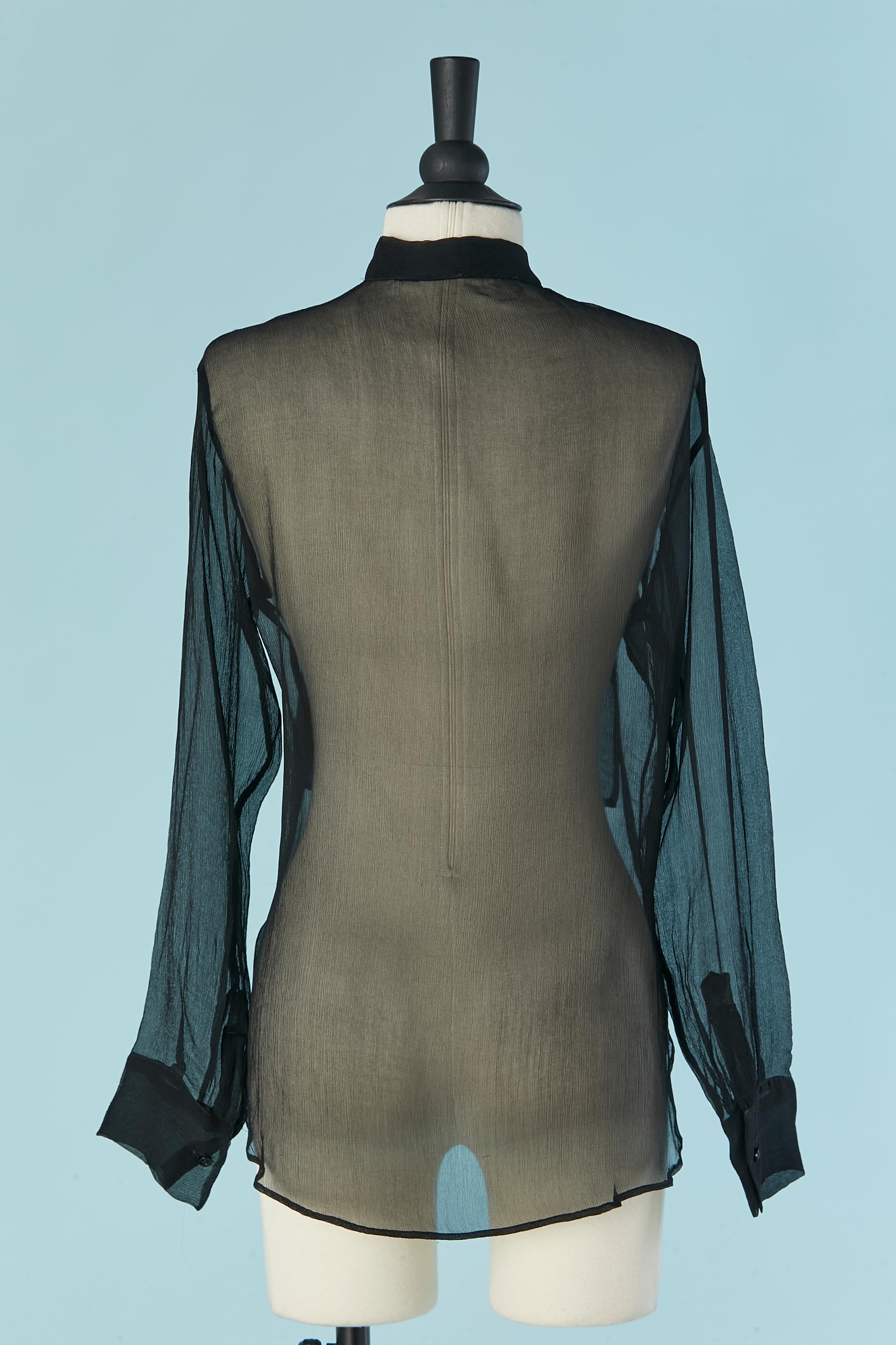 Black see-through silk chiffon shirt with bow tie Christian Dior 1