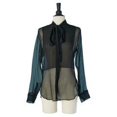 Black see-through silk chiffon shirt with bow tie Christian Dior