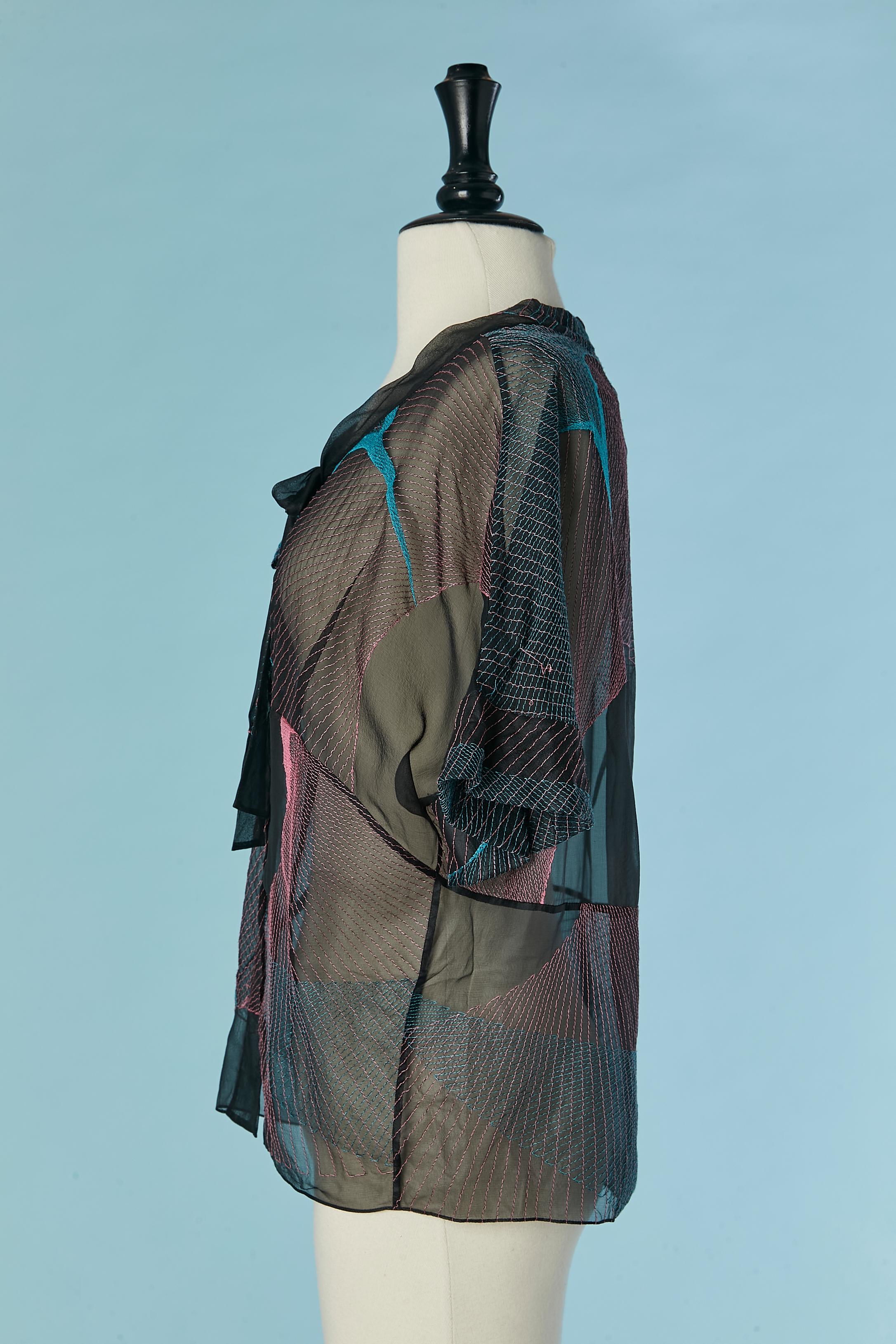 Camisa transparente de gasa de seda negra con bordados en la parte superior CHLOÉ en venta 2