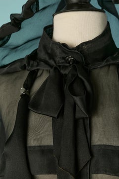 Chemise longue en organza de soie transparente noire avec capuche CHANEL