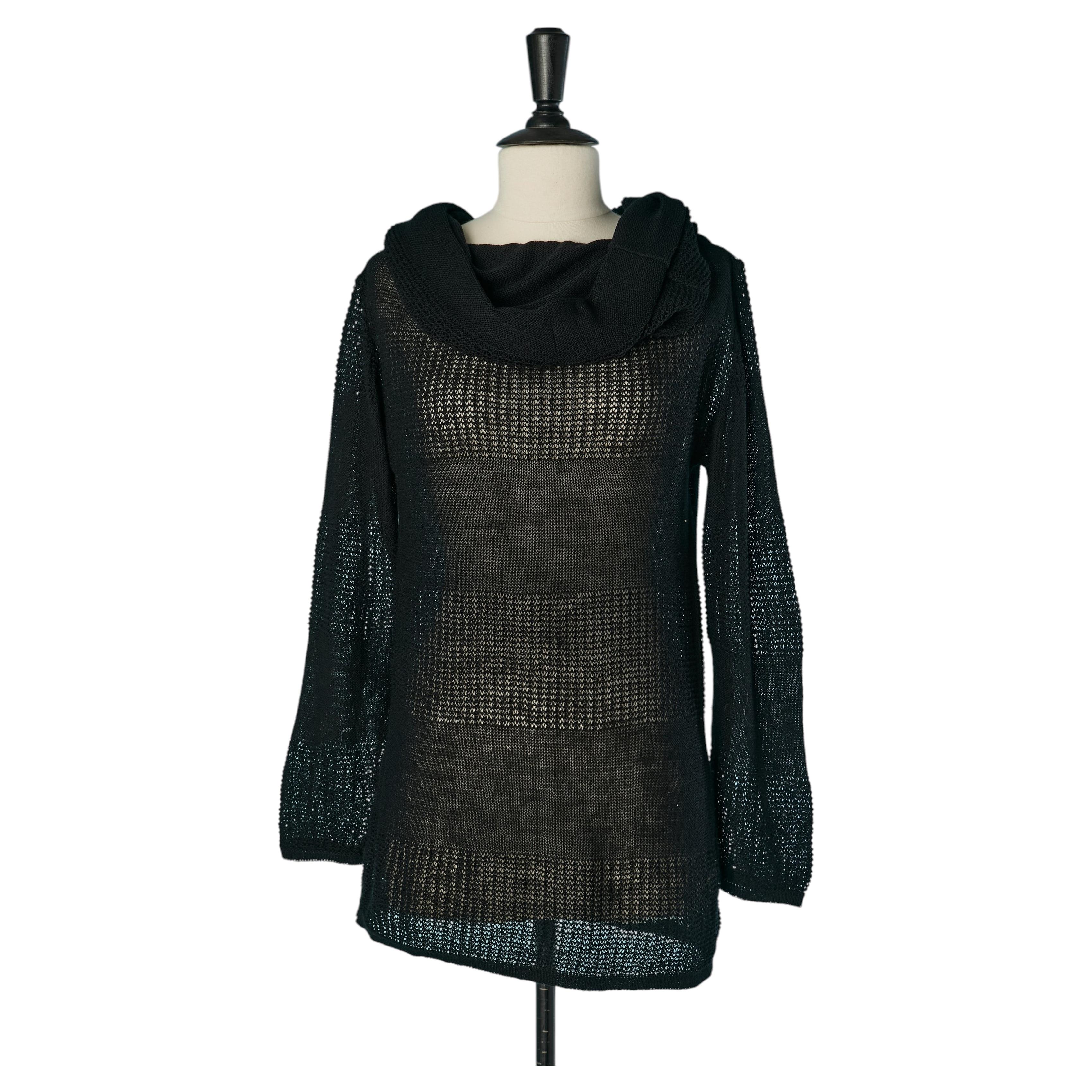 Pull noir transparent à large col roulé PIERRE CARDIN