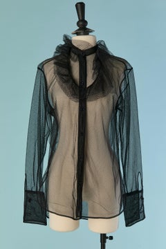 Black see-through tulle shirt with ruffled jabot CHRISTIAN DIOR