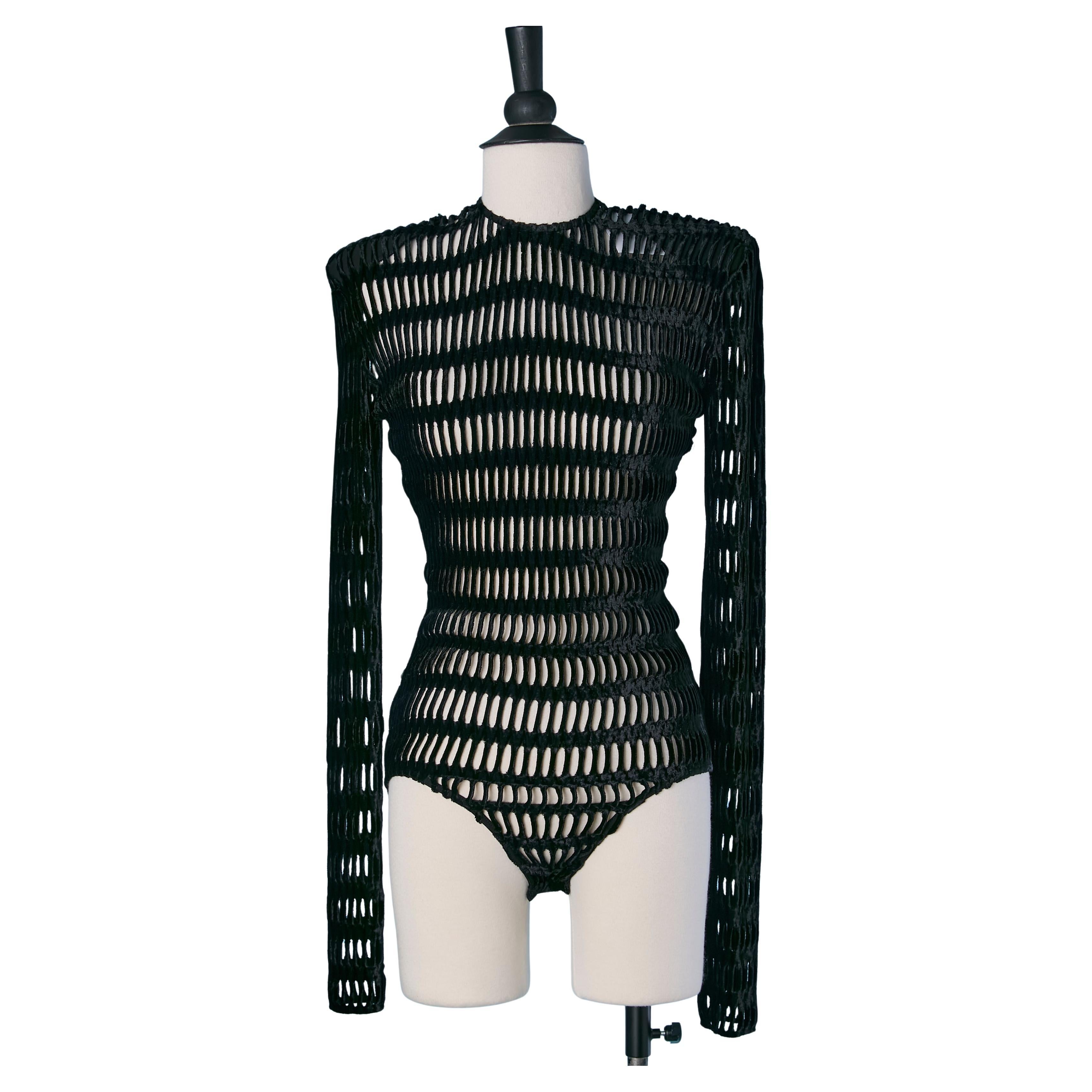 Schwarzer Body aus durchsichtigem Samt-Jersey ALEXANDRE VAUTHIER