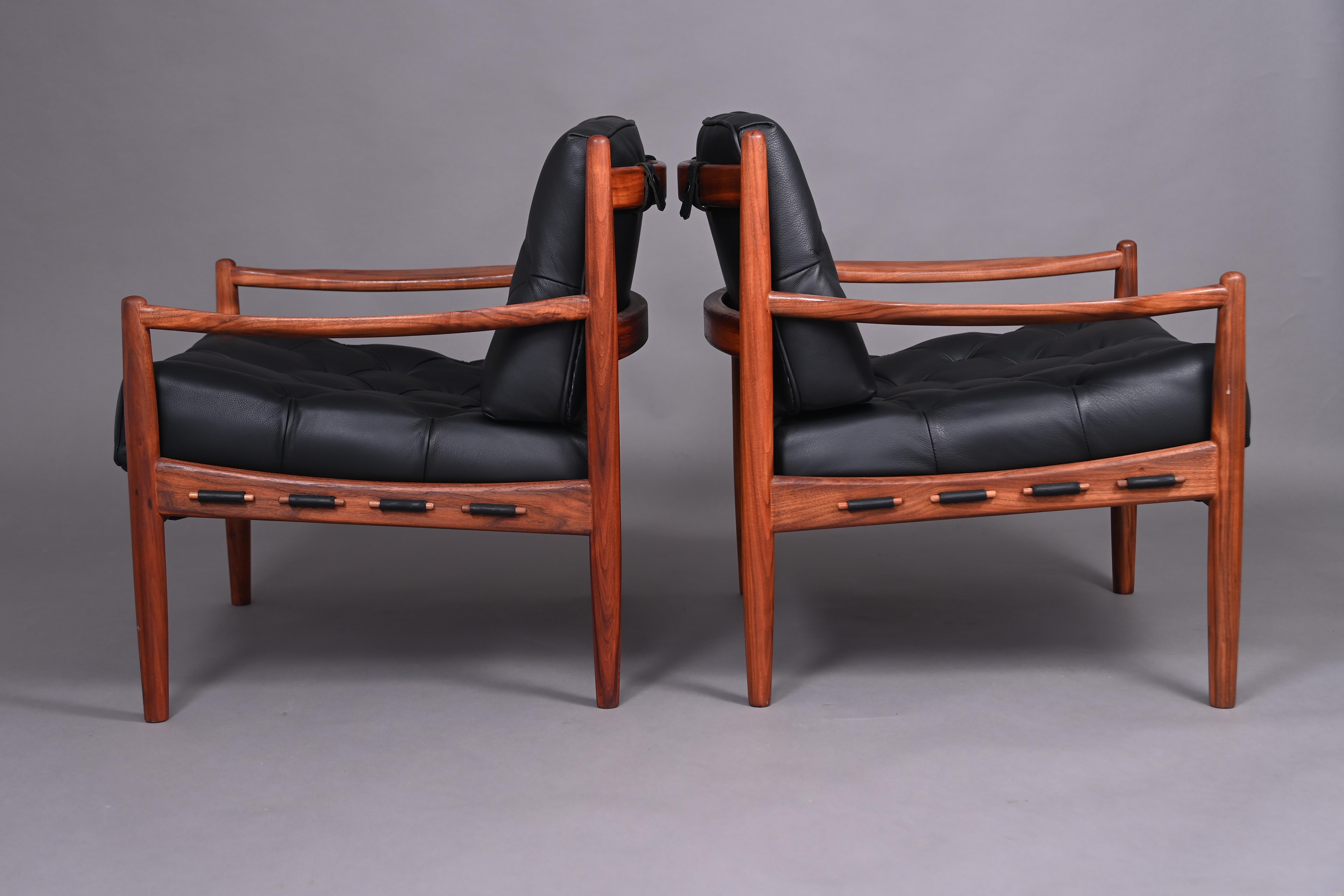 Swedish Black 'Semi-Aniline' Leather Lacko Armchairs by Ingemar Thillmark for OPE For Sale