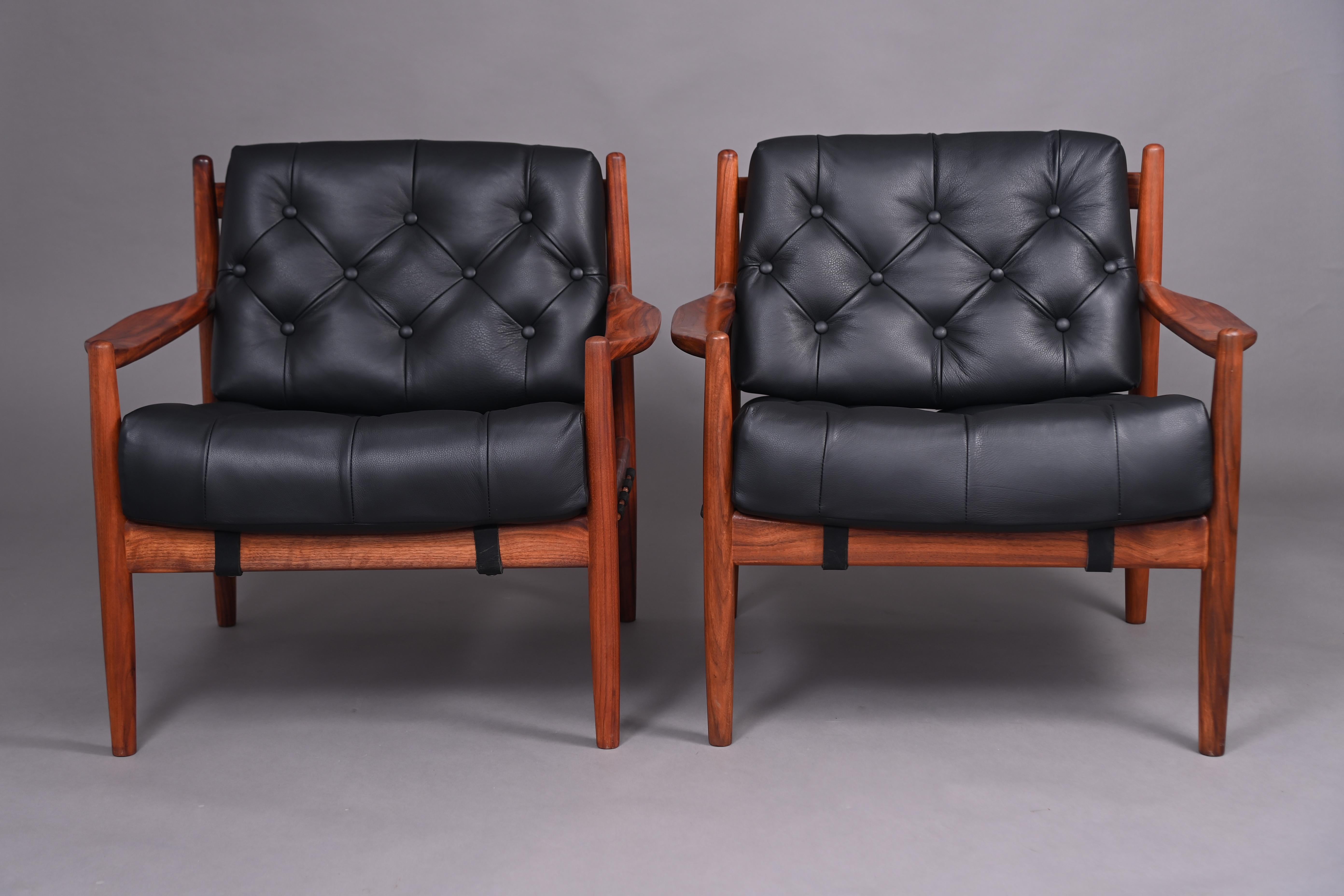 Black 'Semi-Aniline' Leather Lacko Armchairs by Ingemar Thillmark for OPE In Excellent Condition For Sale In Nantwich, GB