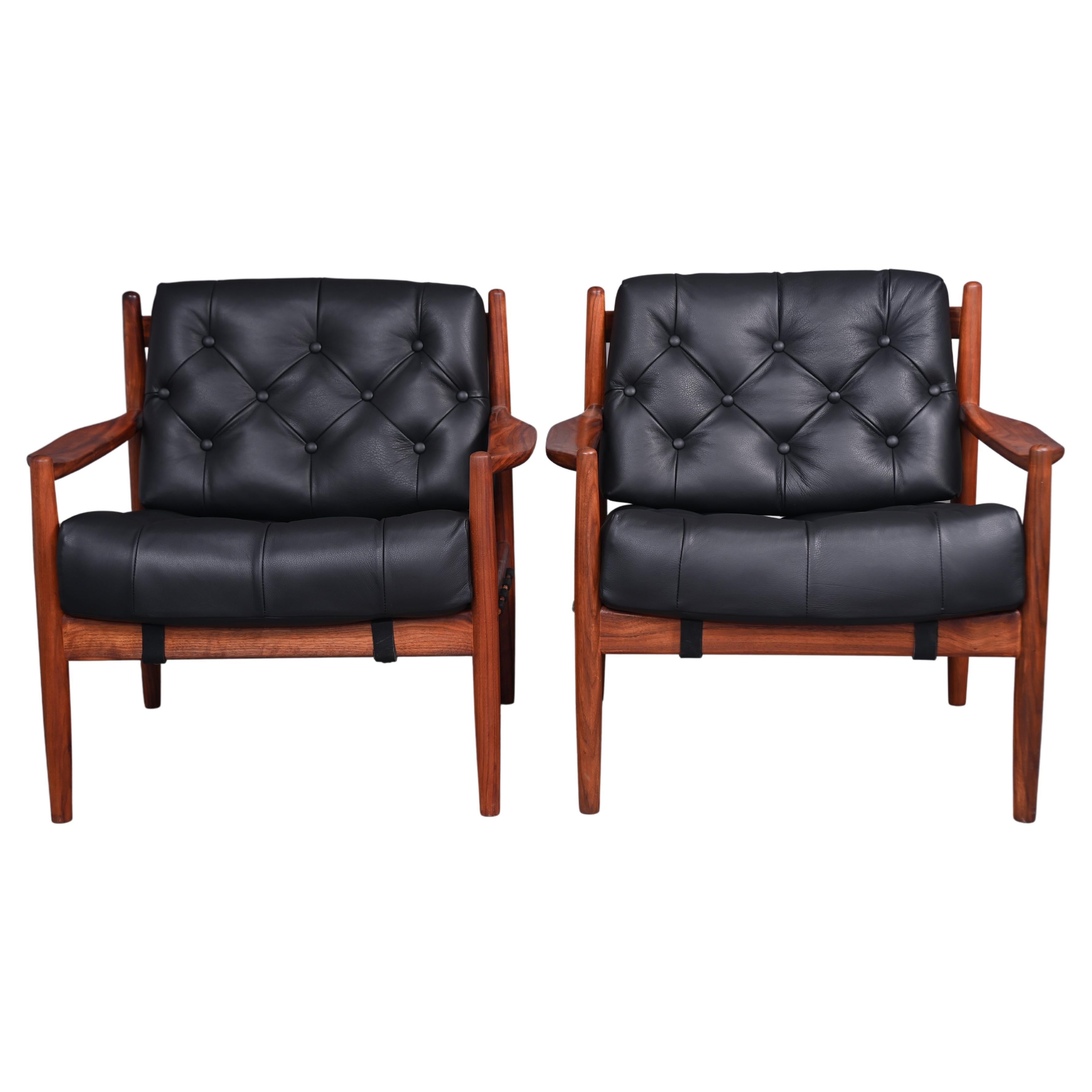 Black 'Semi-Aniline' Leather Lacko Armchairs by Ingemar Thillmark for OPE