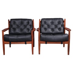 Retro Black 'Semi-Aniline' Leather Lacko Armchairs by Ingemar Thillmark for OPE