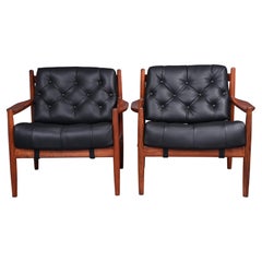 INGEMAR THILLMARK for OPE, Pair of Black 
Semi-Aniline
 Leather Lacko Armchairs.