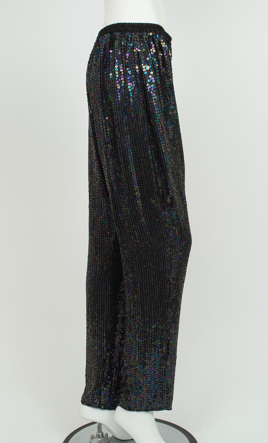 Lillie Rubin Set di 3 pezzi con top, gonna e jogger in paillettes nere Zig Zag - M. L.A., anni '80 in vendita 4