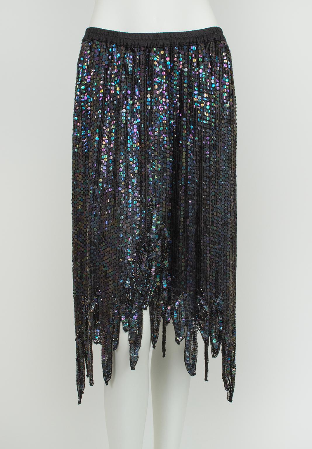 Black Sequin Zig Zag Edge Top, Skirt and Jogger Co-ord Set – M-L, 1980s For Sale 10