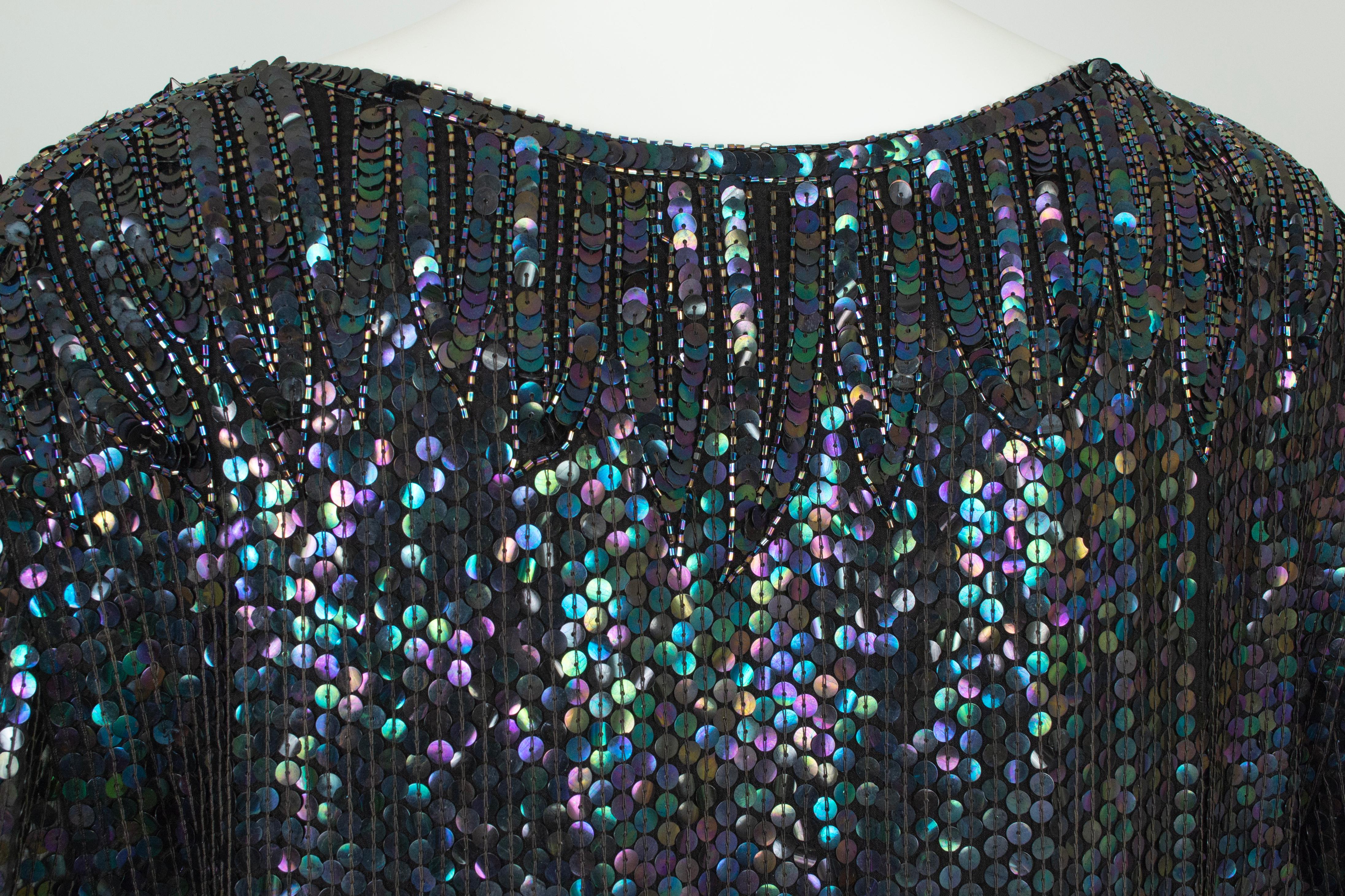 Lillie Rubin Set di 3 pezzi con top, gonna e jogger in paillettes nere Zig Zag - M. L.A., anni '80 in vendita 1