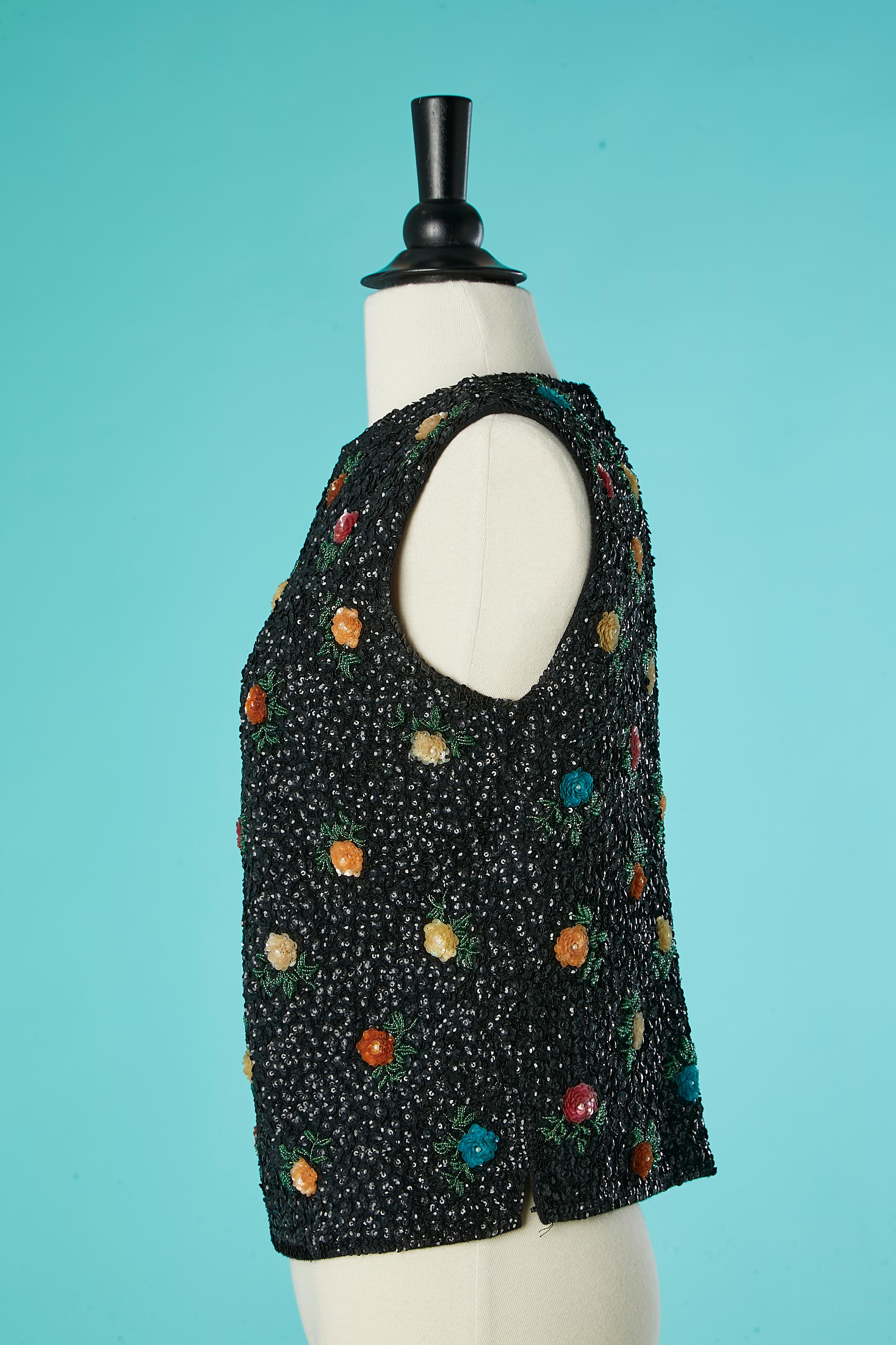 Women's Black sequin and beads sleeveless top HOUSE OF GOLD Circa 1960's For Sale
