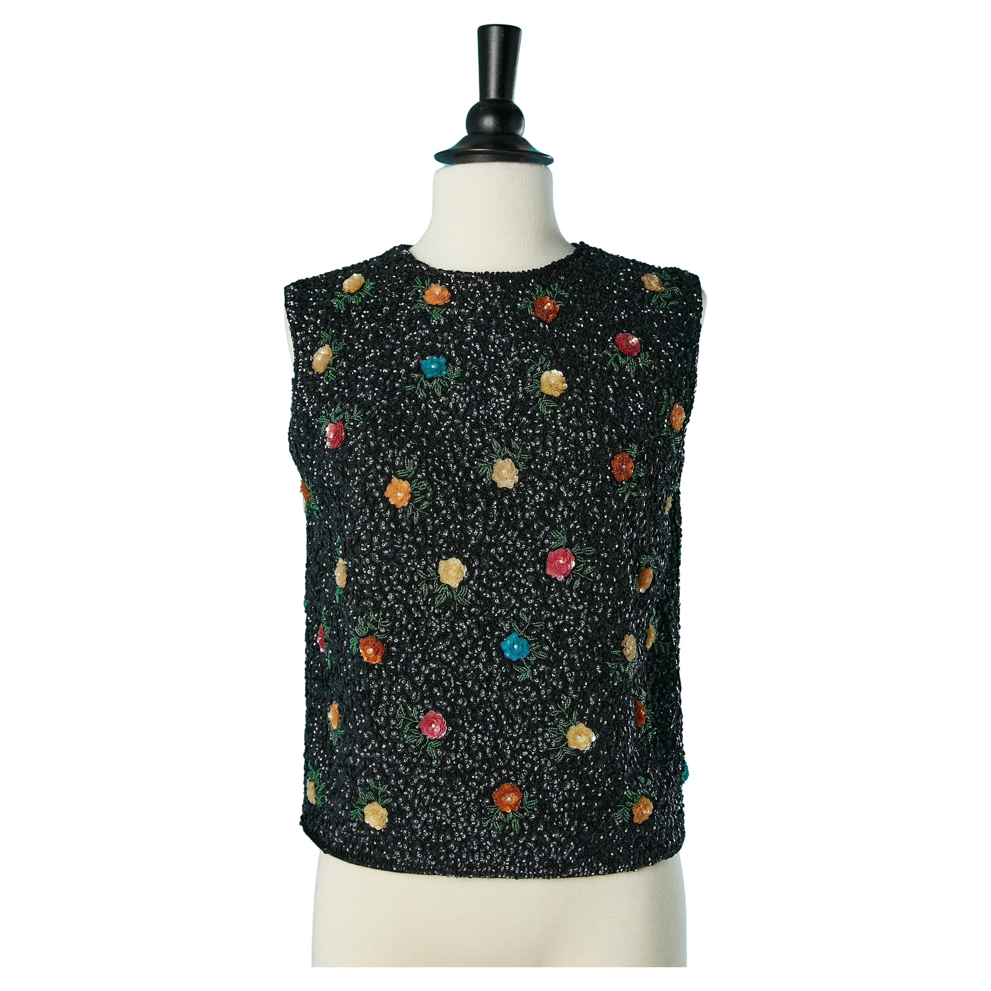 Black sequin and beads sleeveless top HOUSE OF GOLD Circa 1960's For Sale