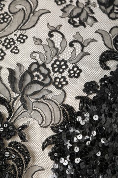 Black sequin and lace cocktail dress Galanos