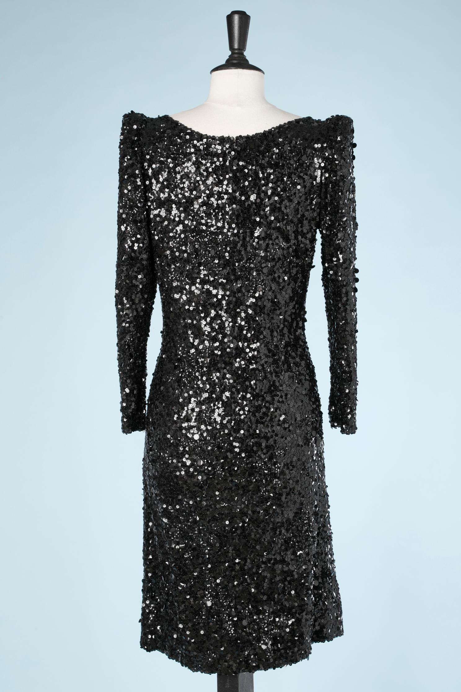 Women's Black sequin and lace cocktail dress Galanos  For Sale