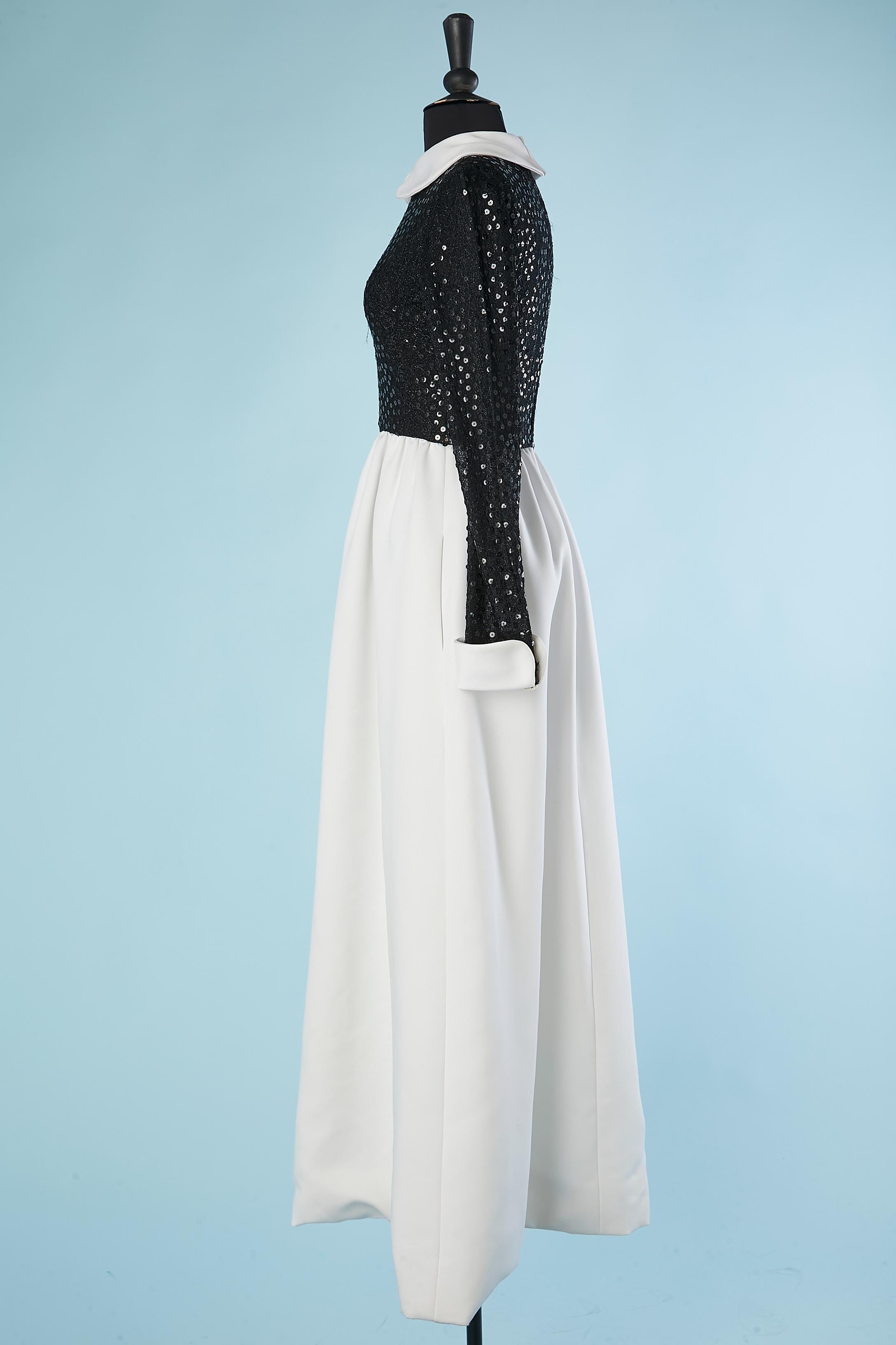 Women's Black sequin and white satin evening dress Mollie Parnis Boutique  For Sale