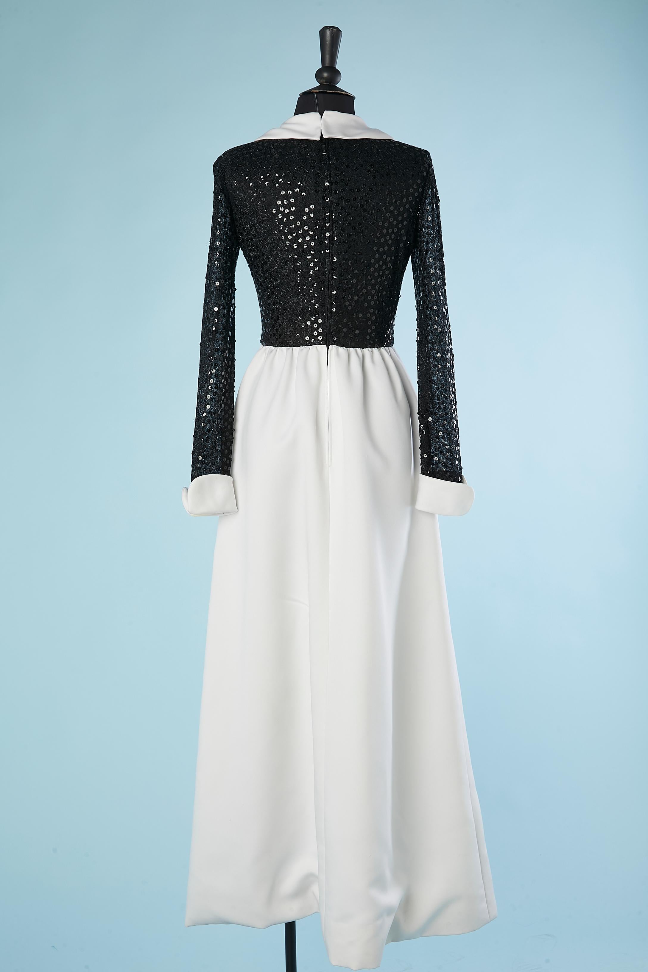 Black sequin and white satin evening dress Mollie Parnis Boutique  For Sale 1
