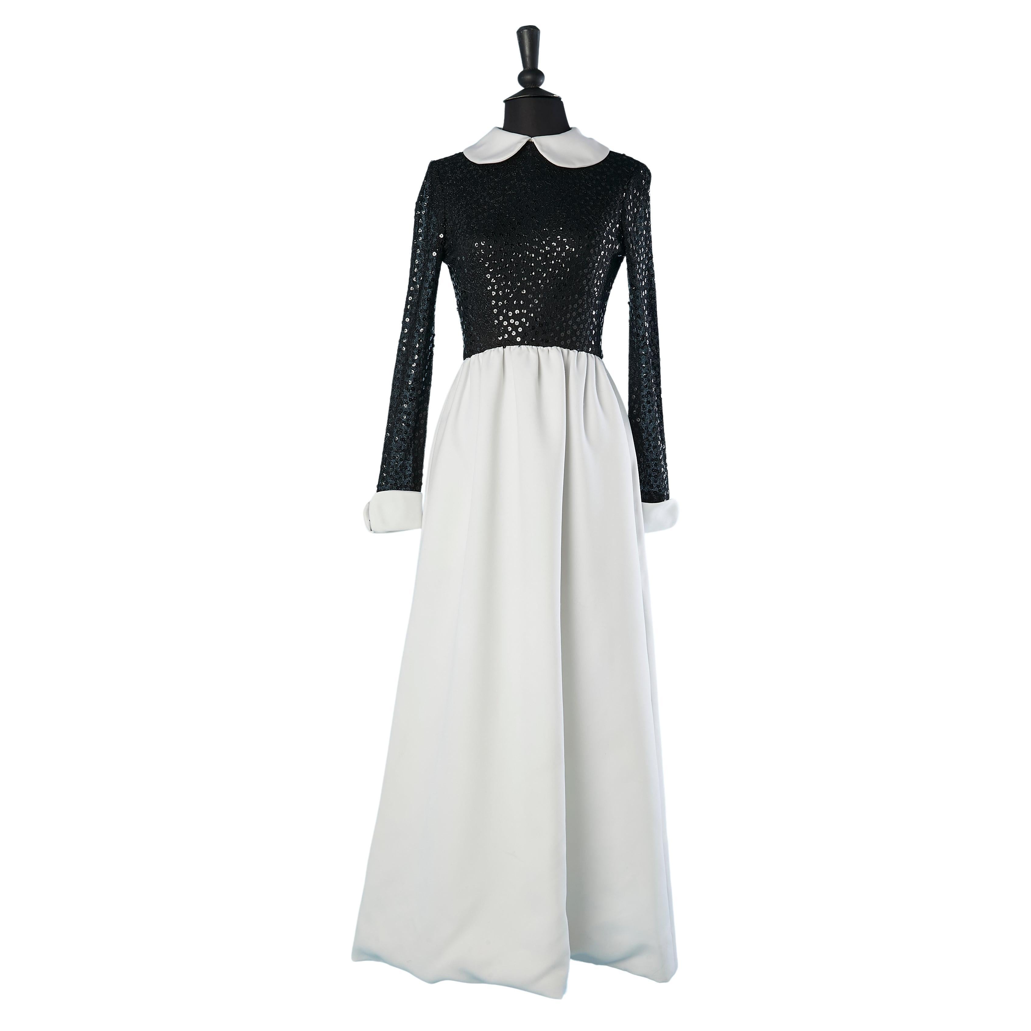 Black sequin and white satin evening dress Mollie Parnis Boutique  For Sale