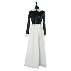 Schwarzes Abendkleid aus Satin mit Pailletten und weißem Satin Mollie Parnis Boutique 