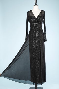 Black sequin bustier evening dress with see-through tulle VICKY TIEL