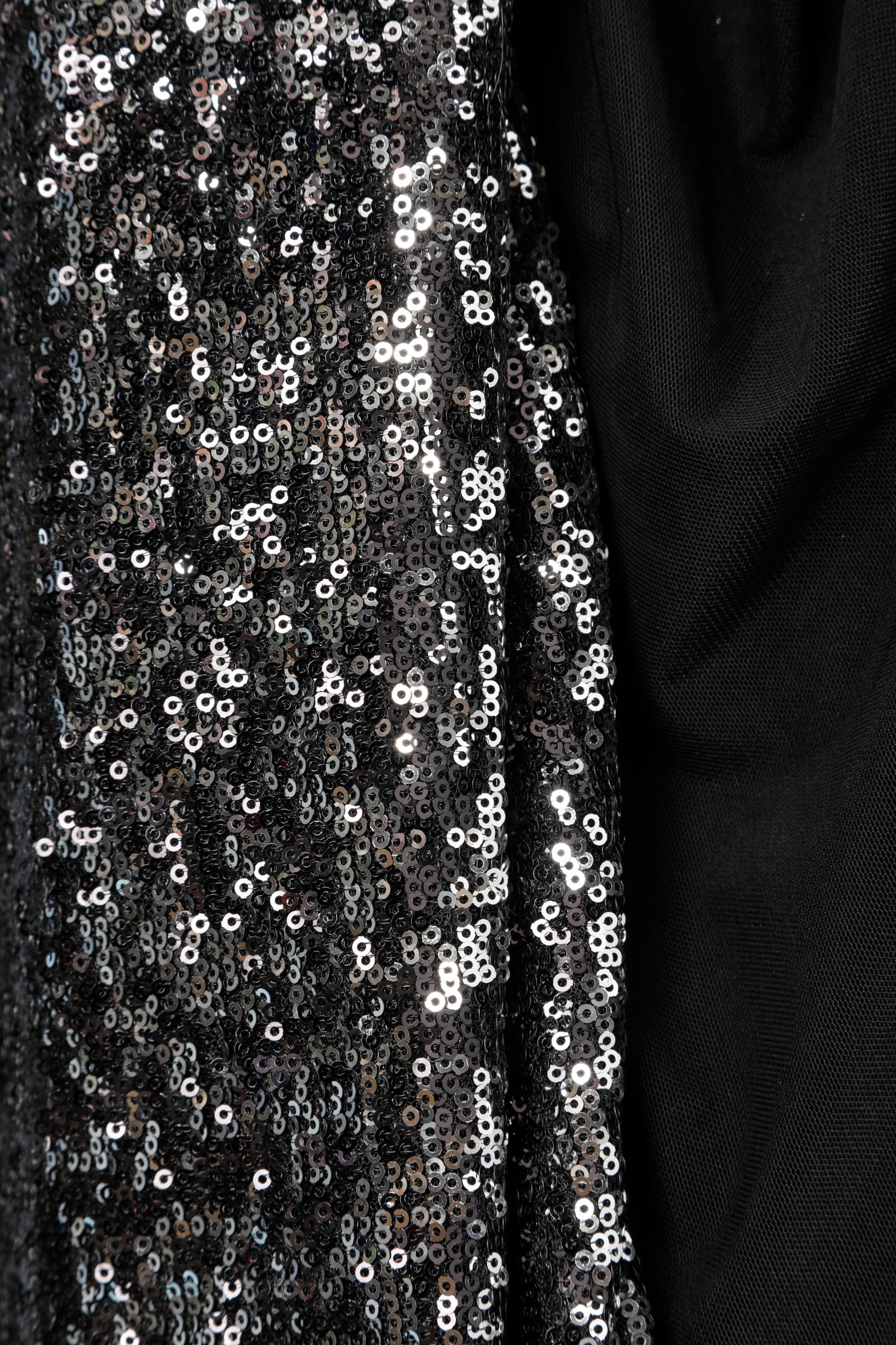 Women's Black sequin bustier evening dress with see-through tulle VICKY TIEL For Sale