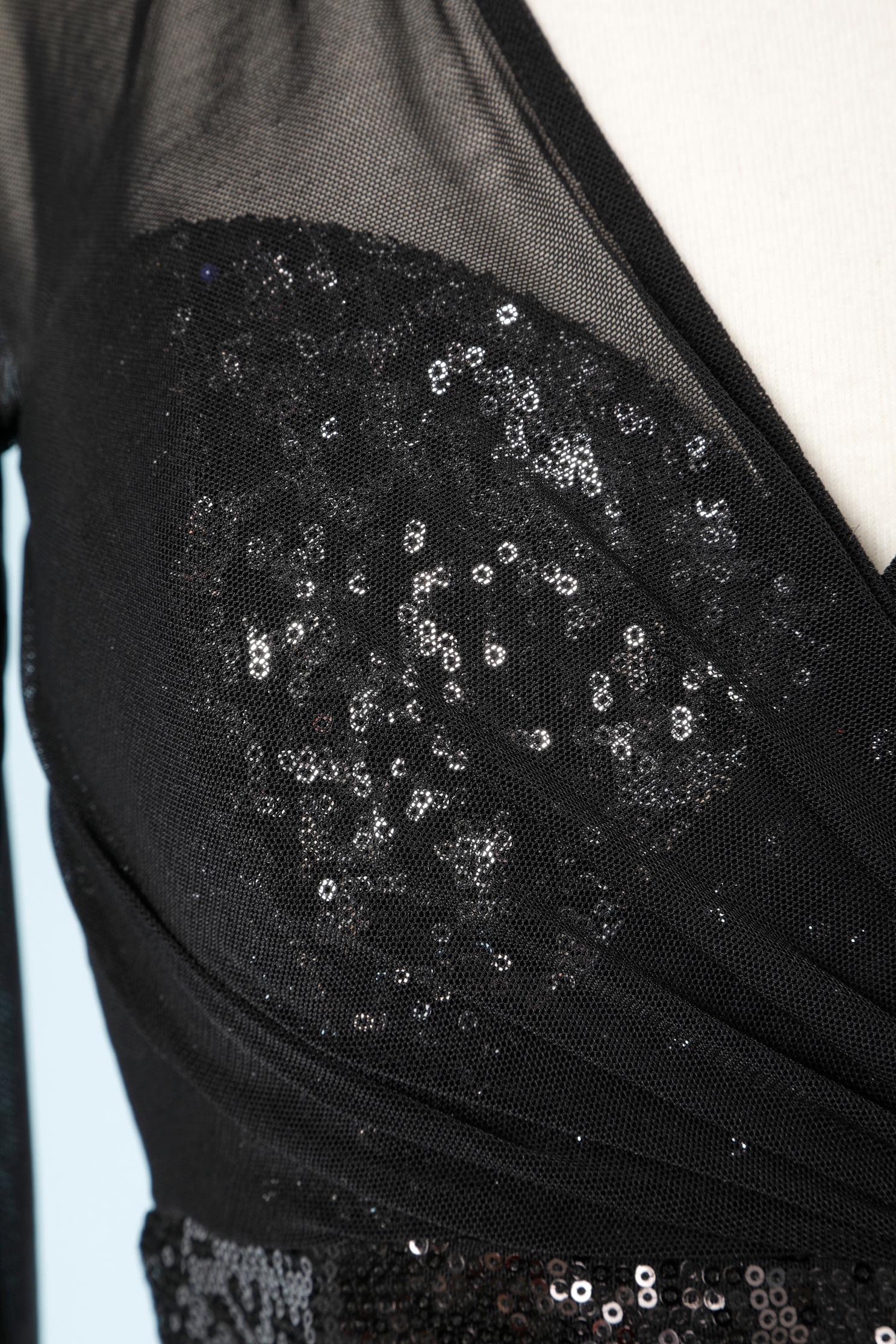 Black sequin bustier evening dress with see-through tulle VICKY TIEL For Sale 2