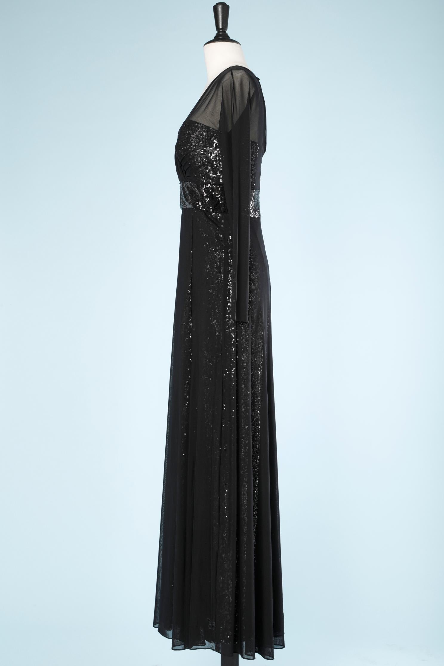 Black sequin bustier evening dress with see-through tulle VICKY TIEL For Sale 3