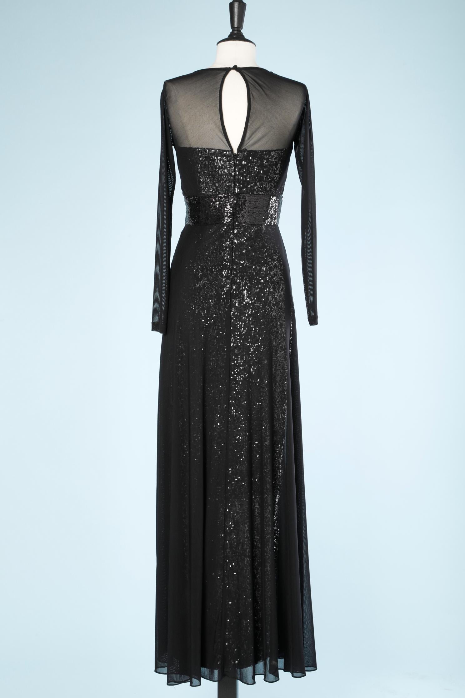Black sequin bustier evening dress with see-through tulle VICKY TIEL For Sale 4