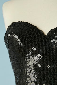 Black sequin bustier evening dress with tulle ruffles and bow LORIS AZZARO