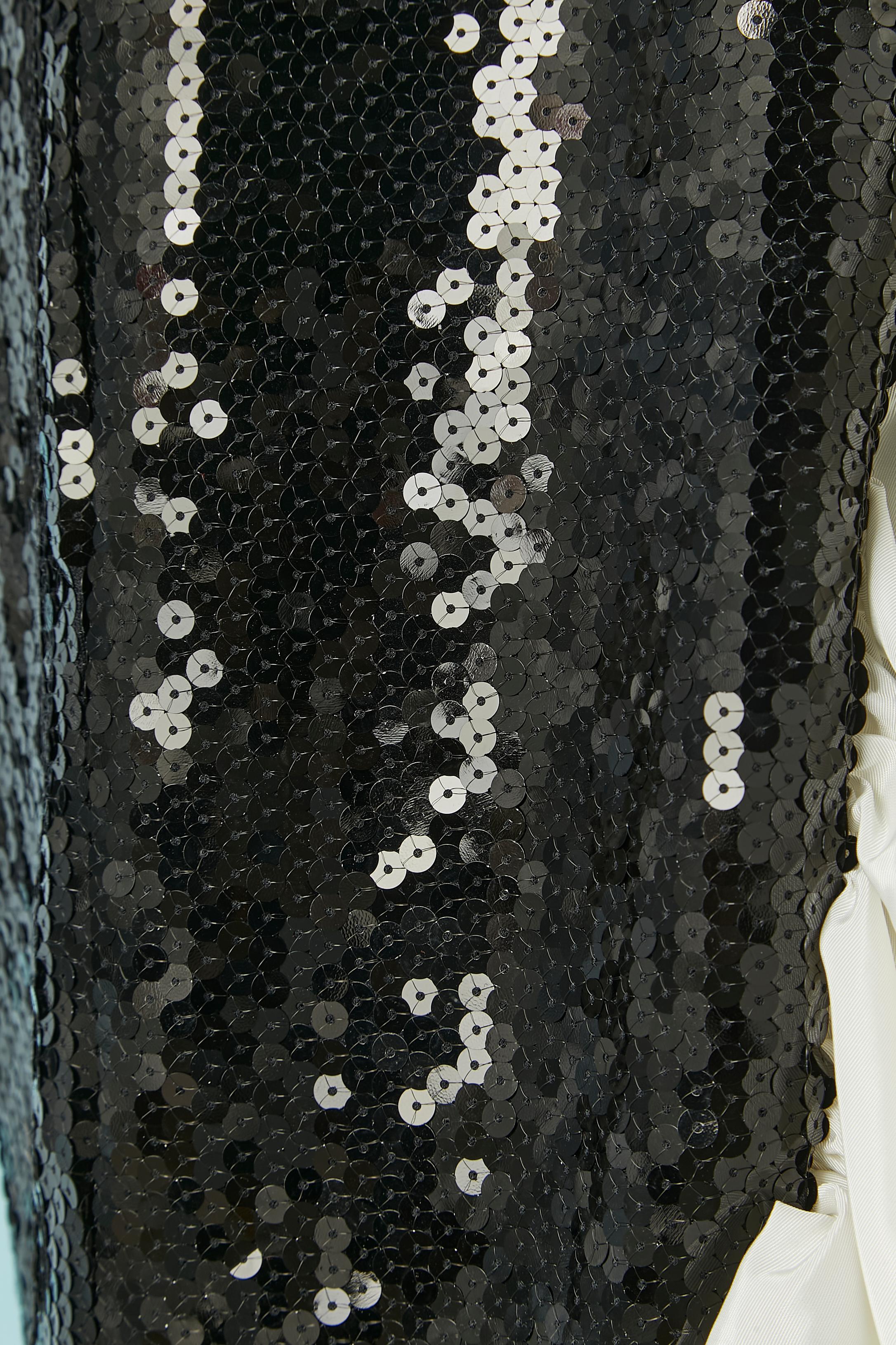 Donna Abito da sera bustier nero con paillettes e volant bianchi TADASHI in vendita