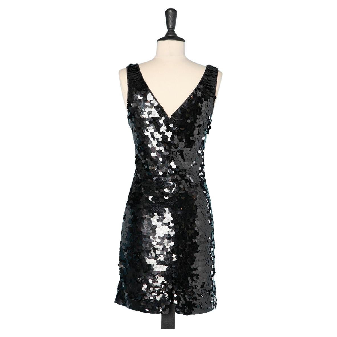 Black sequin cocktail dress Black Tie by Oleg Cassini  For Sale