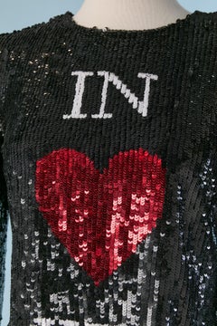 Black sequin cocktail dress " In Love we trust " MOSCHINO COUTURE