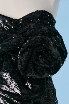 Black sequin draped mini bustier dress with flower ALEXANDRE VAUTHIER