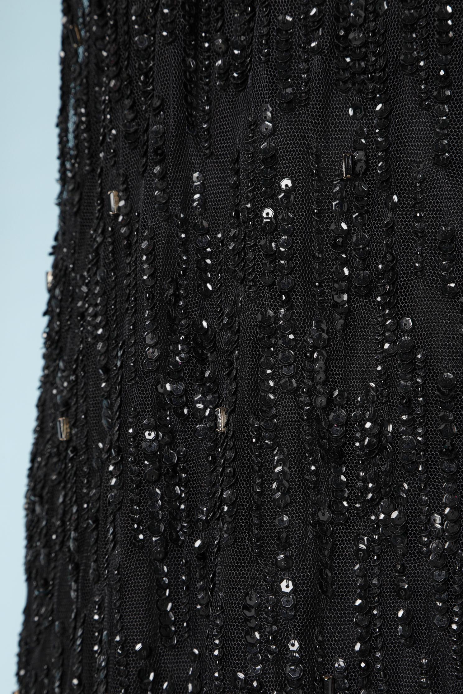 Robe à sequins noire sur socle en tulle et broches en strass Lanvin d'Alber Elbaz Excellent état - En vente à Saint-Ouen-Sur-Seine, FR