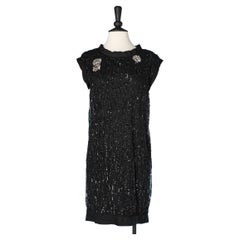 Black sequin dress on a tulle base and rhinestone brooches Lanvin by Alber Elbaz