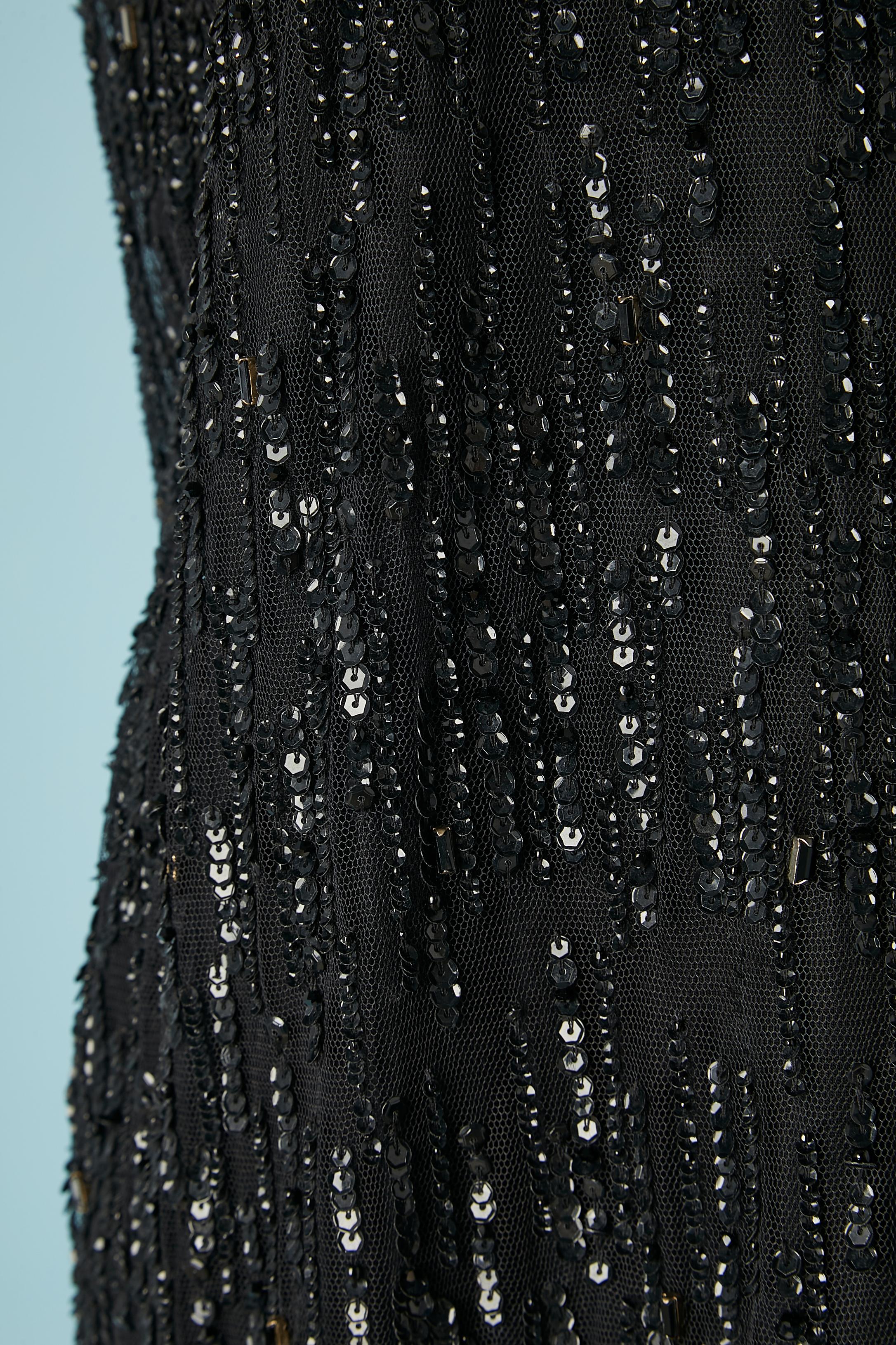Black sequin dress on tulle base with rhinestone brooches Lanvin by Alber Elbaz For Sale 1