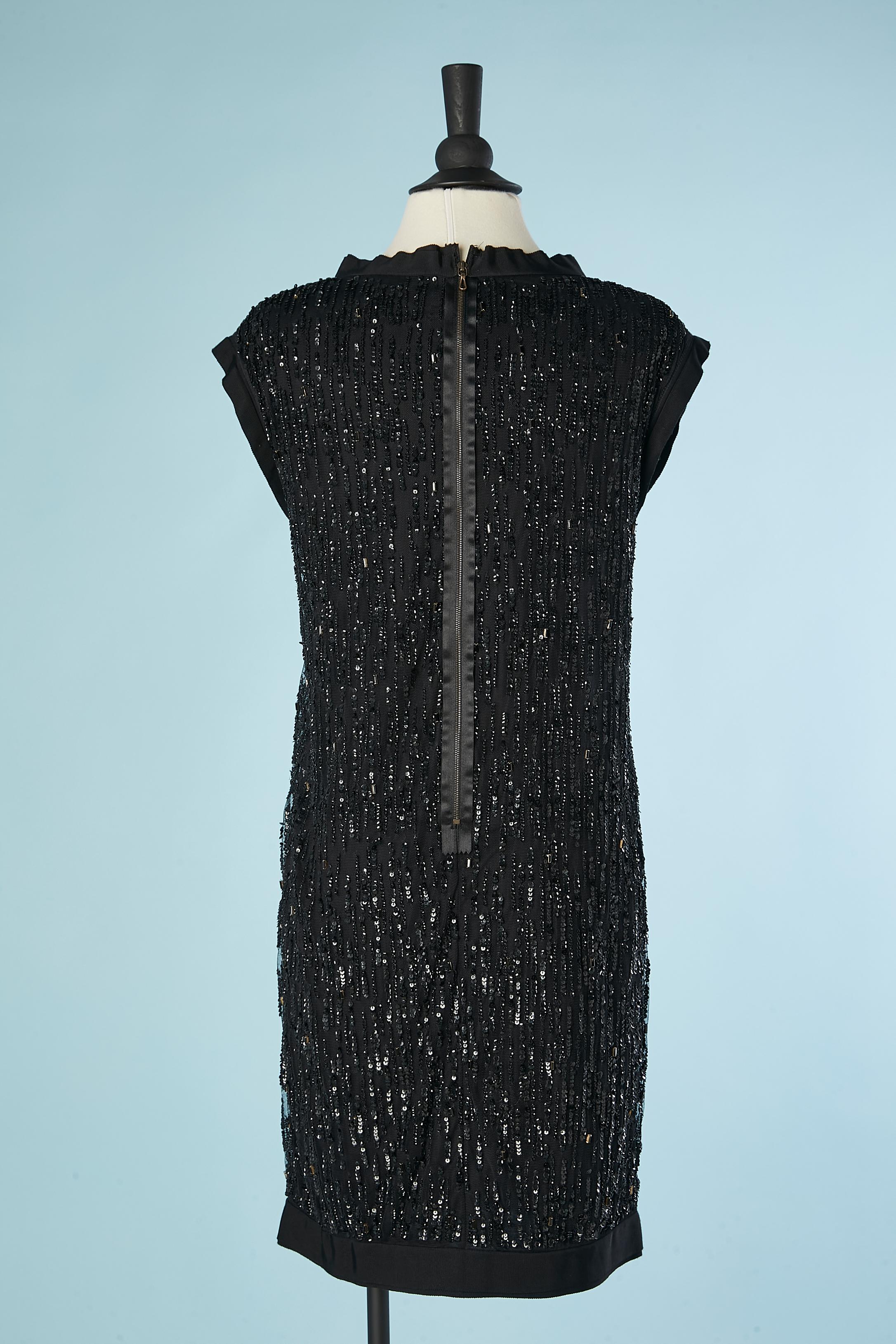 Black sequin dress on tulle base with rhinestone brooches Lanvin by Alber Elbaz For Sale 3