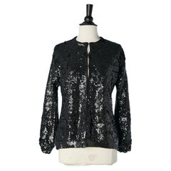 Cardigan de soirée noir à paillettes Circa 1980's