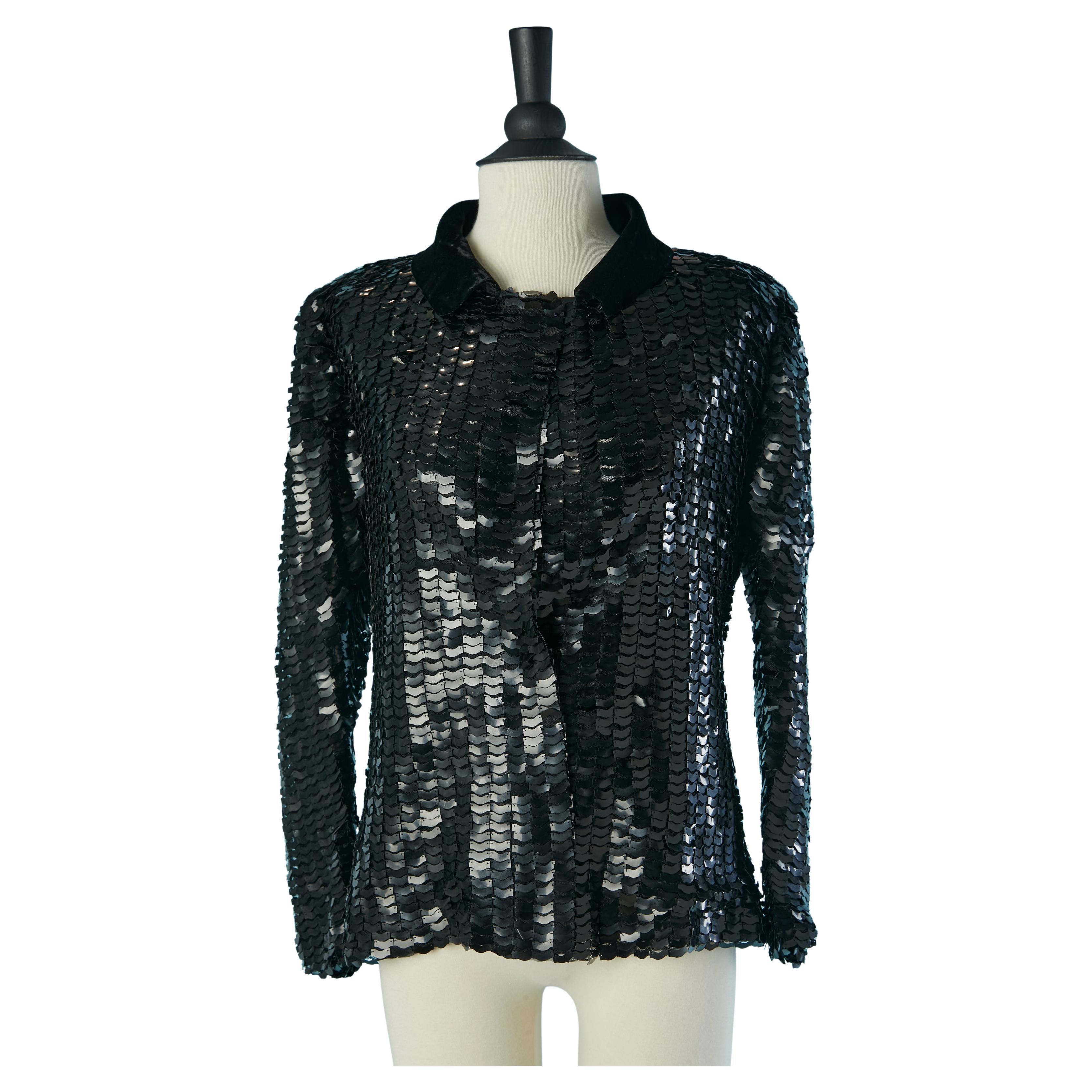 Black sequin edge to edge jacket with silk velvet collar