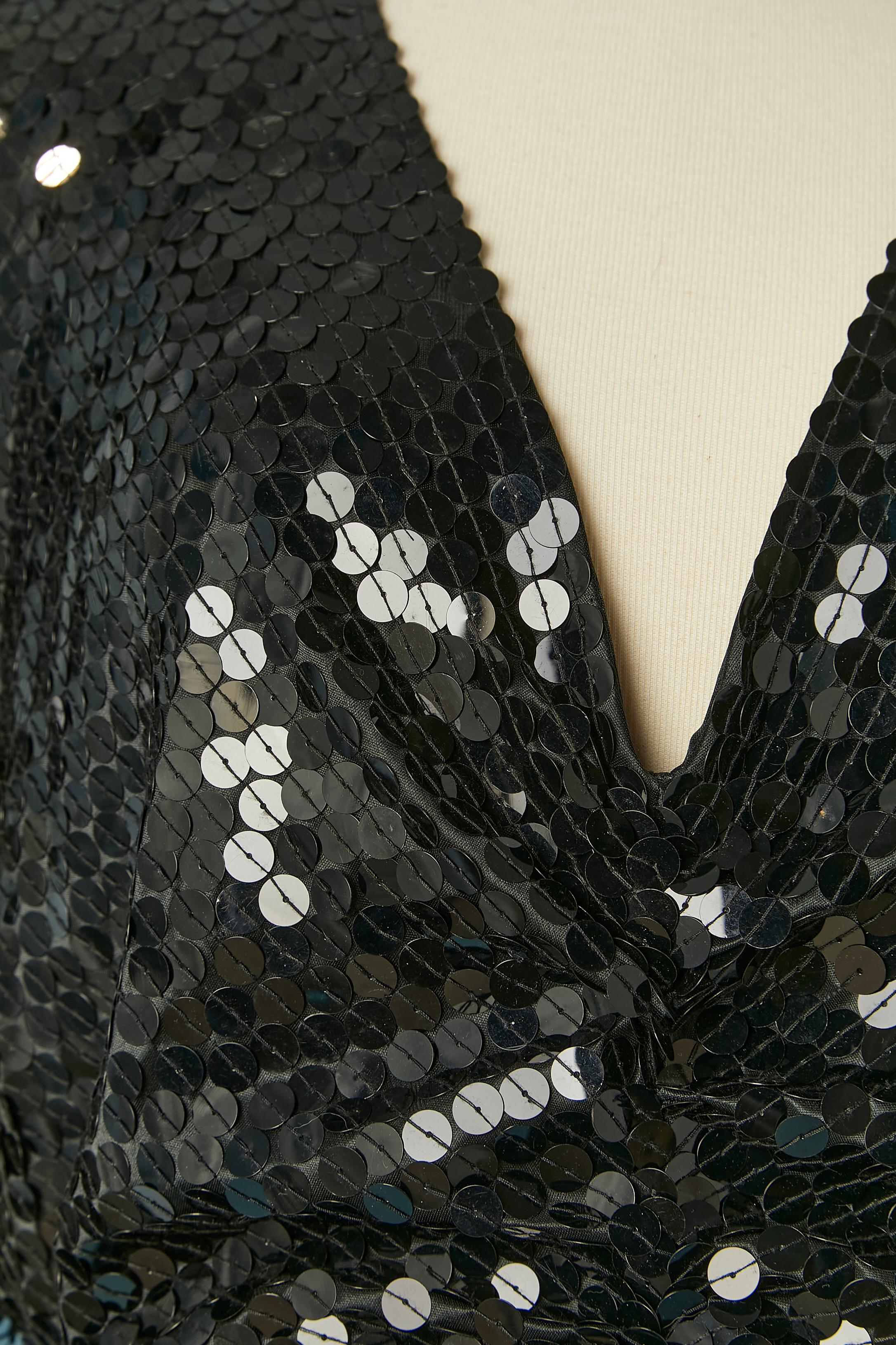 Vestido de noche negro de lentejuelas con espalda abierta OLEG CASSINI en Excelente estado para la venta en Saint-Ouen-Sur-Seine, FR