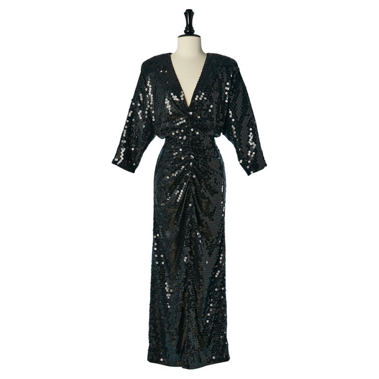 oleg cassini black sequin dress Black sequin evening dress with open back OLEG CASSINI For Sale at 1stDibs