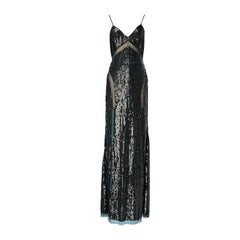 Black sequin evening dress with see-through tulle cut-work Circa 2000