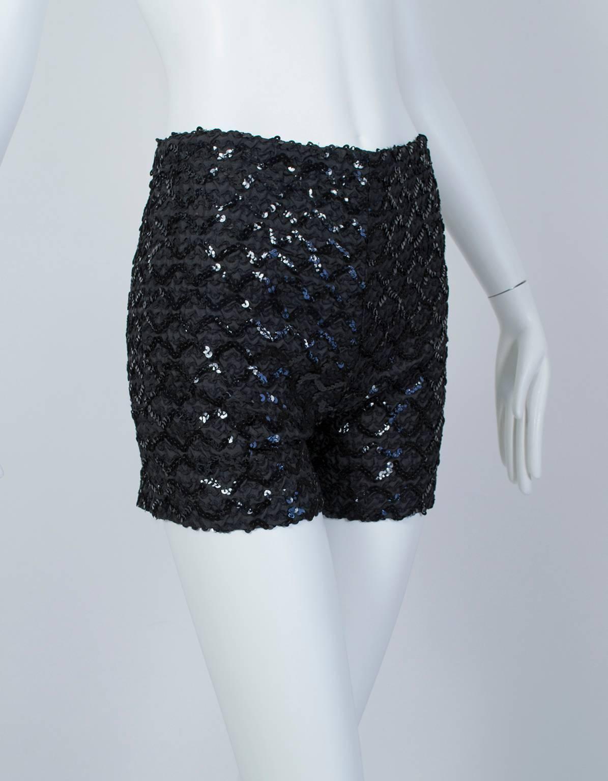 Can a single piece of clothing turn any outfit into a party? These can. Dripping with sass, these short-shorts can be layered under a transparent skirt (like our Jacques Fath, listed separately), worn like jeans with a simple t-shirt, or turn black