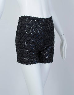 Give-Me-Fever Black Sequin Hot Pants Tap Panty Short-Shorts - XS, 1970s