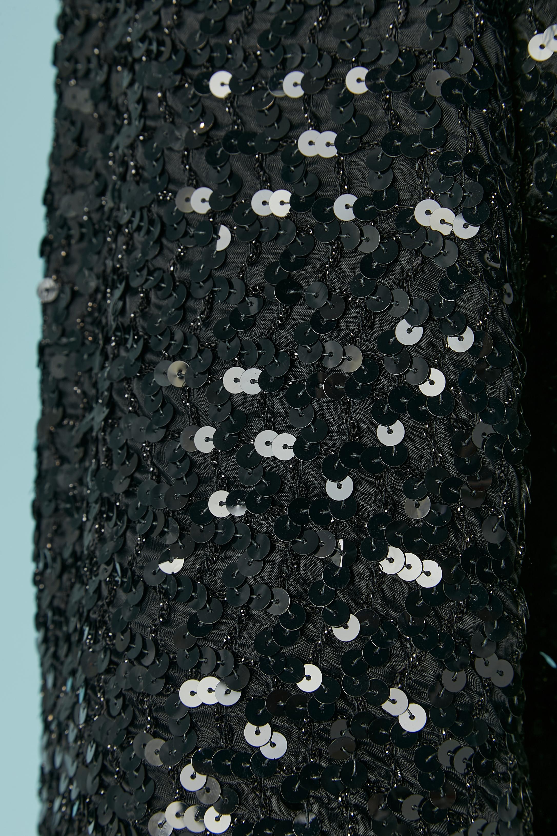 Veste noire à sequins avec col et manches en plumes des années 1970 Excellent état - En vente à Saint-Ouen-Sur-Seine, FR