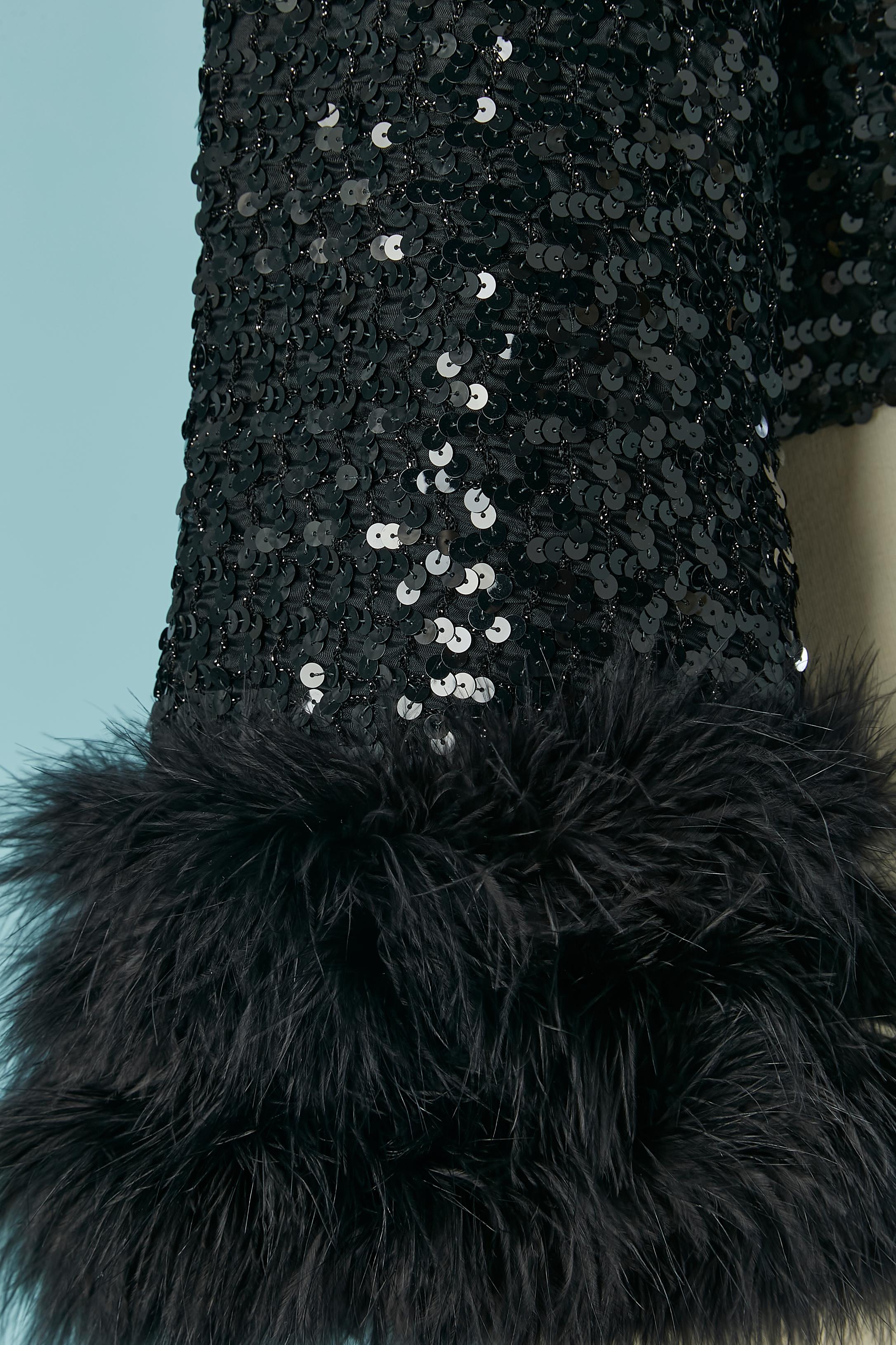 Veste noire à sequins avec col et manches en plumes des années 1970 Pour femmes en vente