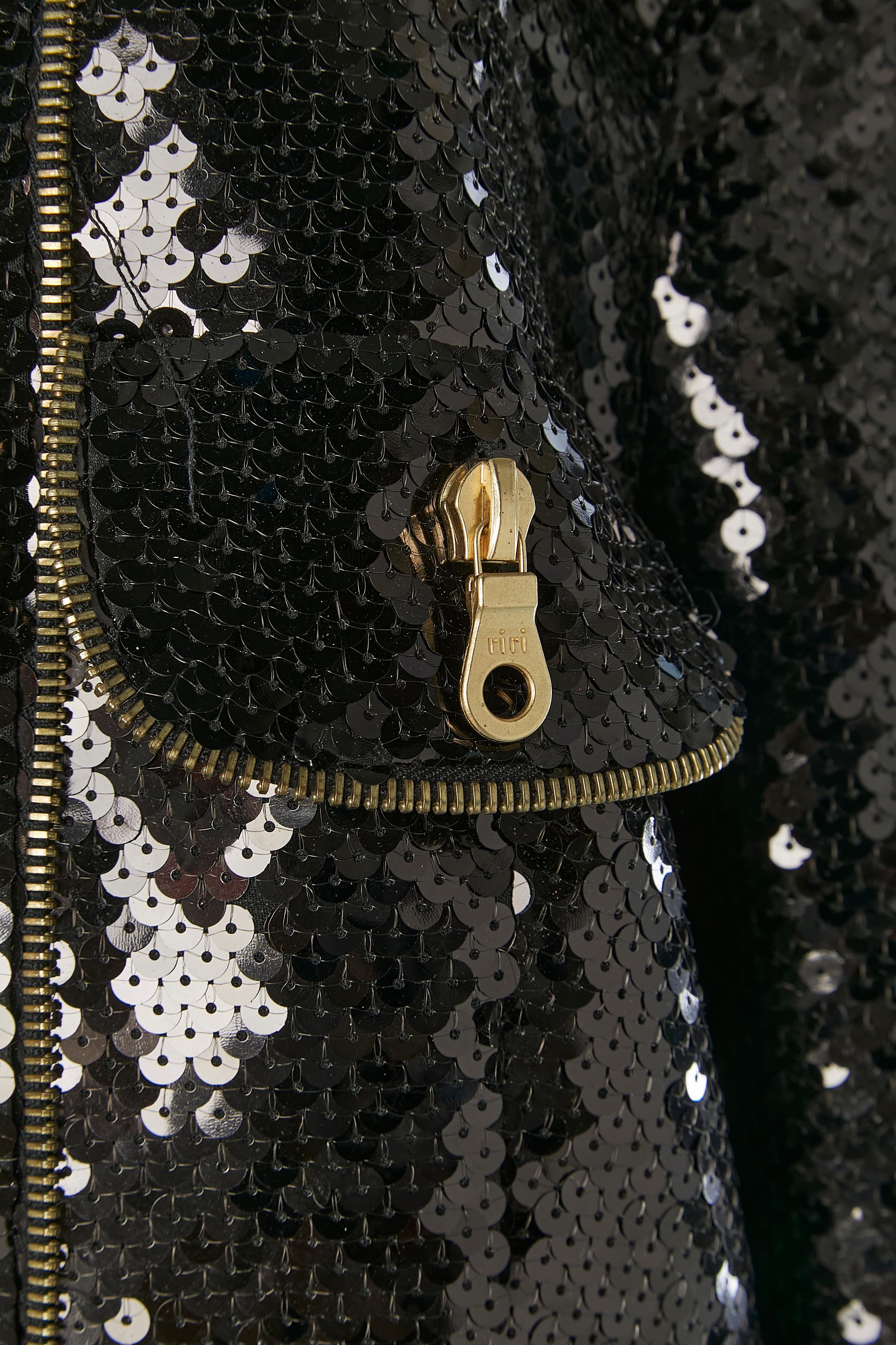 Chaqueta negra de lentejuelas con cremallera dorada CONJUNTO LOUIS FERAUD Negro en venta