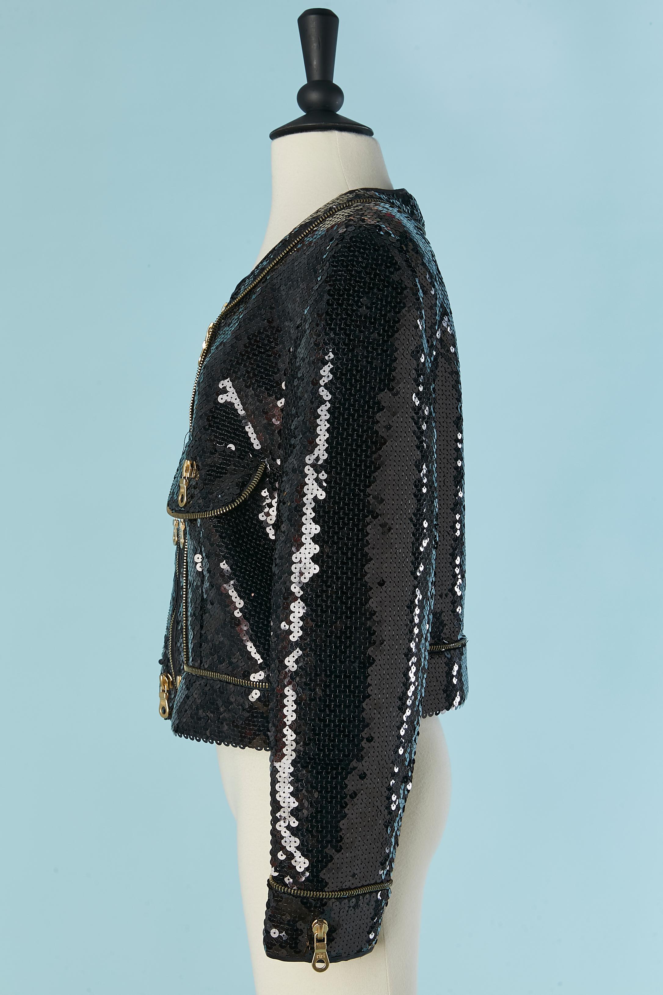 De las mujeres Chaqueta negra de lentejuelas con cremallera dorada CONJUNTO LOUIS FERAUD en venta