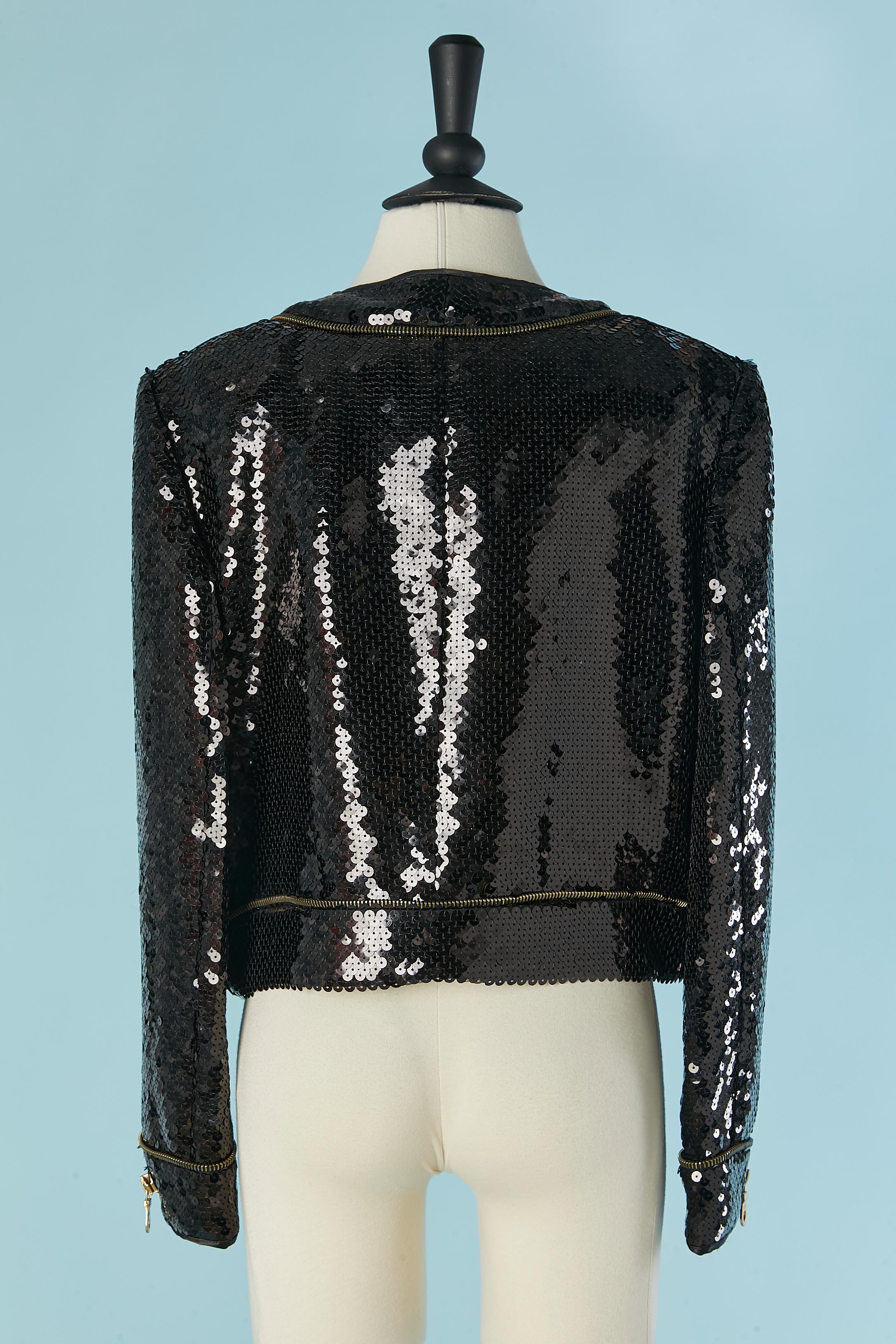 Chaqueta negra de lentejuelas con cremallera dorada CONJUNTO LOUIS FERAUD en venta 1